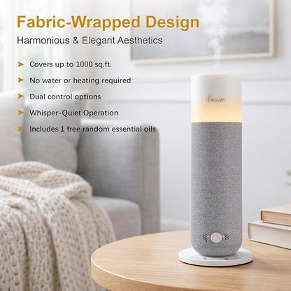 Hotel Collection Diffuser Machine,Fabric-Wrapped Design,Candlelight Atmosphere Lamp,Whisper-Quiet,1000 Sq Ft,Scent Waterless Essential Oil Diffuser,Scent Air Machine Home - Grey