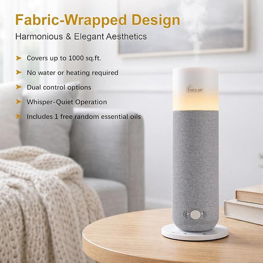 Hotel Collection Diffuser Machine,Fabric-Wrapped Design,Candlelight Atmosphere Lamp,Whisper-Quiet,1000 Sq Ft,Scent Waterless Essential Oil Diffuser,Scent Air Machine Home - Grey