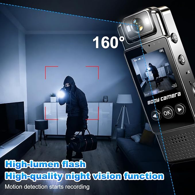 4k Mini Body Camera with Audio and Video Recording, 128GB Wearable Camera with 180° Rotating Lens, Chest Camera with Night Vision & 6-Hour Battery Life for Travel, Cycling, Work Security