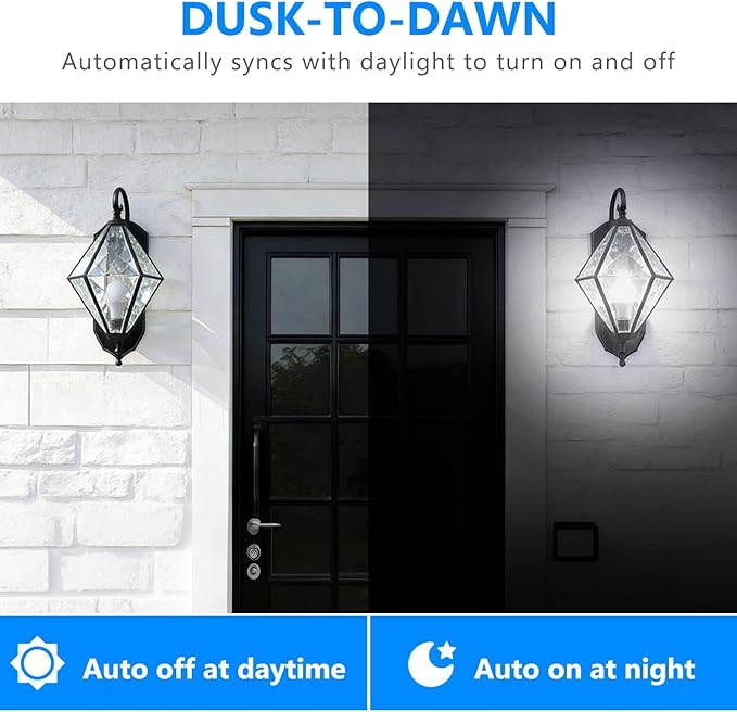 DAYBETTER 8 Pack A19 Dusk to Dawn Light Bulbs Outdoor, Auto On/Off Photocell Sensor LED Light Bulb for Porch & Security Lighting, 60W Equivalent, Energy Efficient 9W, Daylight 5000K, E26 Base