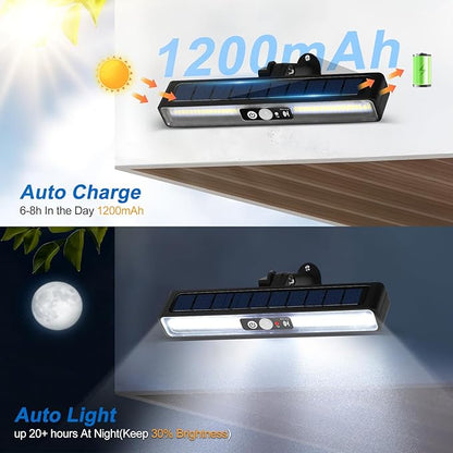 Clip On Solar Motion Sensor Outdoor Lights, 2 Pack 72 LED Solar Fence Lights Waterproof with 3 Modes, 6000K, Portable Solar Powered Security Lights for Fence, Gutter, Garage, Garden, RV Camping