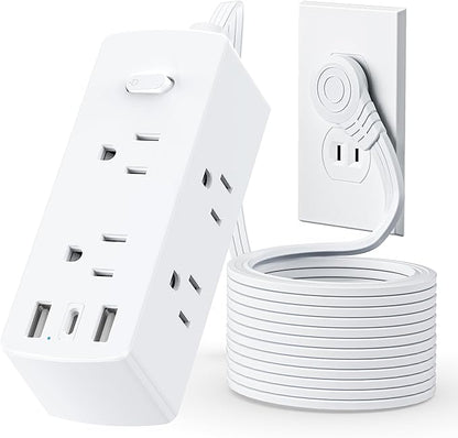 2 Prong Flat Plug Power Strip, Olcorife 2 Prong to 3 Prong Outlet Adapter, 5 FT Flat Extension Cord with 6 Outlets 3 USB Ports(1 USB C), 2000J Surge Protector, US to Japan Plug Adapter