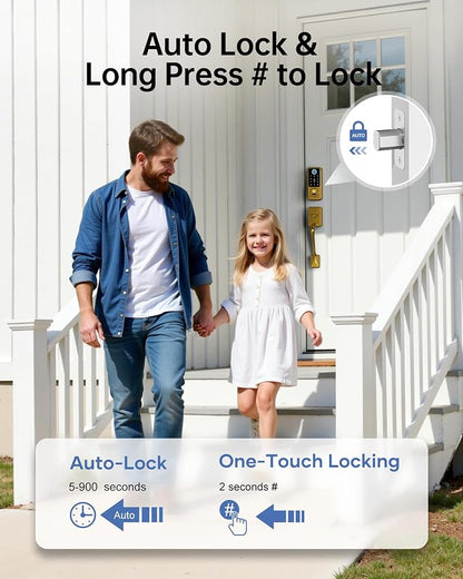 Hornbill Keyless Entry Door Lock, Smart Front Door Lock Set, Smart Deadbolt Keypad Handle Set for Home/House/Airbnb/Office, Auto-Lock,Satin Brass