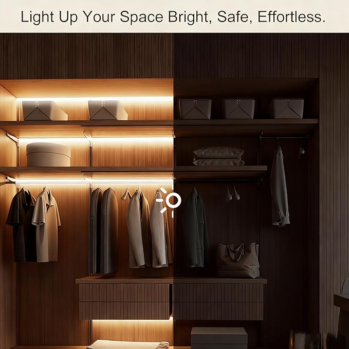 ZSLAIFU 2Pack Battery Powered LED Strip Lights, 3.28FT COB LED Light Strip, Warm LED Strip Light for Under Cabinet, Closet, Shelves, Bedroom, DIY Lighting Battery LED Strip Lights
