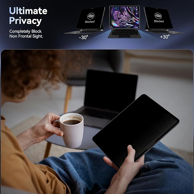 Privacy Screen Protector Compatible With iPad Air 13 Inch 2024-2026 (M2/M3/M4, 6th/7th/8th Gen), Anti Glare Blue Light Spy Filter Private, High Sensitive Bubble-Free Easy Install Black Security Screen Shield