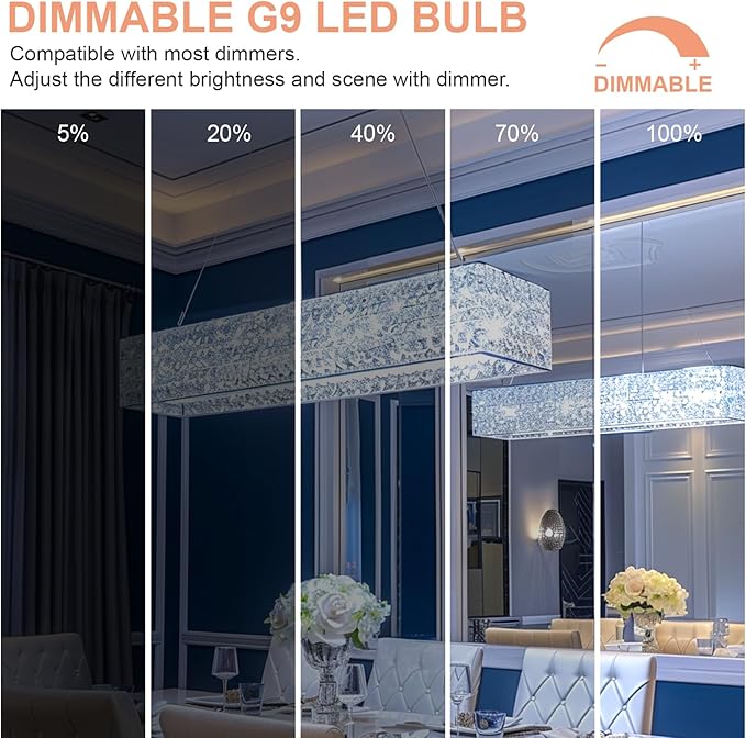 G9 LED Bulb Dimmable 2700K Warm White, T4 4W Replacement for 40 Watts Halogen, Flicker-Free, Ceramic Bi-pin Base, GU9 Light Bulbs for Chandeliers & Lamps, 8 Pack