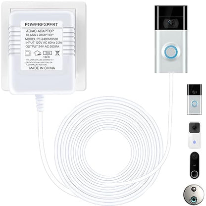 Doorbell Transformer, AC 24 Volt Transformer for Ring C Wire Adapter Thermostat Cord Compatible with Ring Doorbell, Wyze, Nest Ecobee, Honeywell, Eufy and Nest Hello Video Doorbells, White