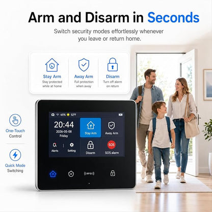 GEN 2 Wireless Home Security System, 16-Piece DIY Alarm Kit for House & Apartment, WiFi & 4G Touchscreen Hub, Door Sensors, Motion Detectors, App Alerts, 120dB Wired Siren, No Monthly Fee