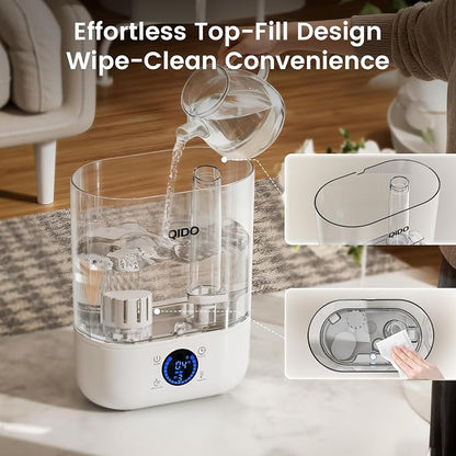 COMHOMA Humidifiers for Bedroom, 5L Top Fill for Large Room, 36H Runtime, 28 dB Quiet Cool Mist Air Humidifier for Baby Nursery, Plants, Indoor, APP/7-color Nightlight,Easy to Clean & Fill,Light White