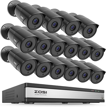 ZOSI 16CH 3K Lite Security Camera System with Audio, AI Human/Vehicle Detection, Night Vision, 16 x 1080P Metal Weatherproof Wired Cameras, 16 Channel Surveillance DVR for 24/7 Recording (NO HDD)