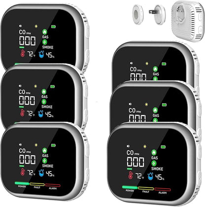 6-in-1 Protable Environment Detector with HD Screen Display Temperature Humidity, Plug in &Magnetic Mount,Built-in Battery Backup, High Accuracy Sensors for Home,RV,Hotel (6, White)