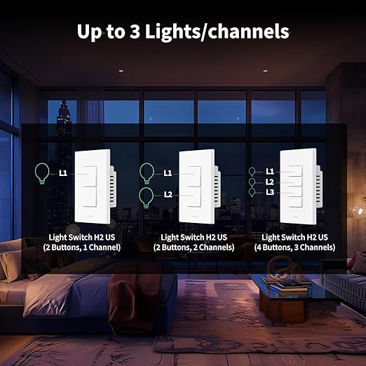Aqara Smart Light Switch H2 (2-in-1 Neutral, 2 Buttons, 1 Channel), Thread/Zigbee Protocol, Wall Switch for Smart Home, Supports Apple Home, Google, Alexa, Matter Over Thread