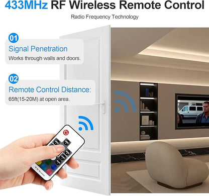 RGBZONE RF Wireless Remote LED Controller, DC 5V/12V/24V for 5050 3528 5630 LED Strip Lights, Mini 4-Pin RF LED Controller