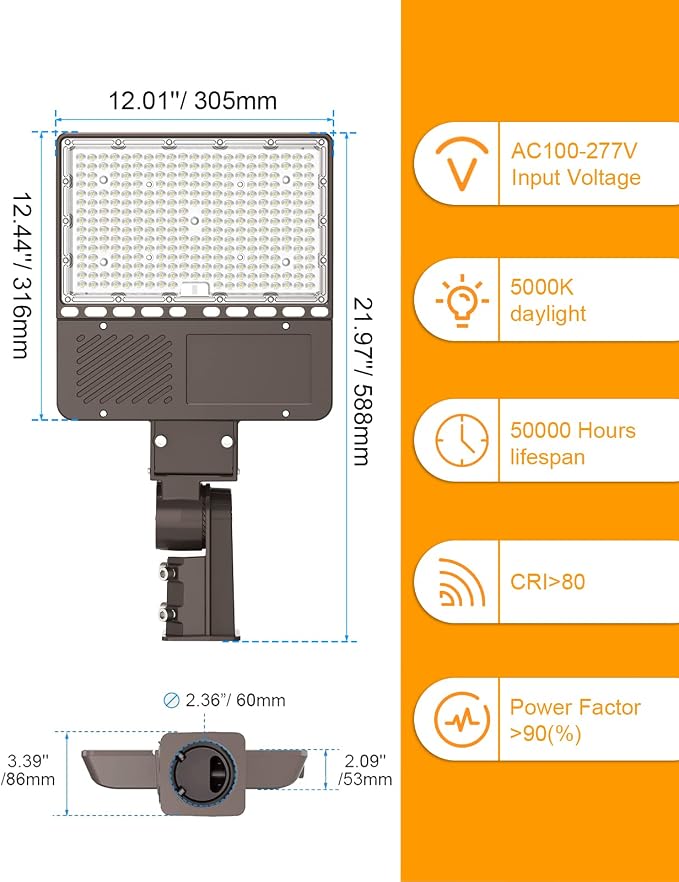 LED Parking Lot Light 200W 150W 120W Adjustable, UL Listed 5000K Shoebox Light with Photocell, Adjustable Slip Fitter, IP65 Commercial Street Lights AC100-277V for Outdoor Parking Lot Roadway