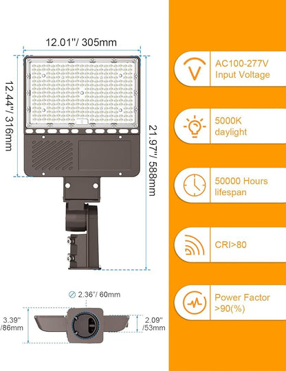 LED Parking Lot Light 200W 150W 120W Adjustable, UL Listed 5000K Shoebox Light with Photocell, Adjustable Slip Fitter, IP65 Commercial Street Lights AC100-277V for Outdoor Parking Lot Roadway
