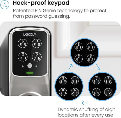 Lockly Secure Plus Smart Lock Bluetooth, 3D Biometric Fingerprint Sensor Front Door Lock with Handle, Digital Keypad Keyless Entry Door Lock, Voice Control & Auto Lock - Latch Edition