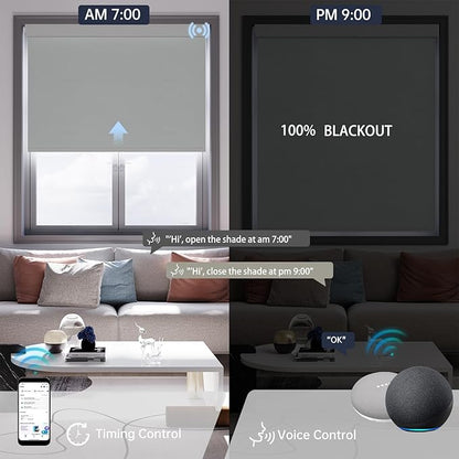 Motorized Blinds with Remote, Blackout Smart Blinds for Windows Automatic Roller Shades Compatible with Alexa, Motorized Shades Customized for Bedroom Home Office (Blackout-Vinyl Light Grey)