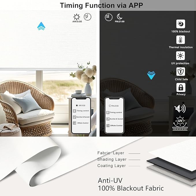 Aprilsmart Motorized Blinds with Remote,Compatible with Apple HomeKit Alexa Google Home- Voice and app Control,Motorized Roller Shades 100% Blackout Custom Size(Westray Sterling-15)