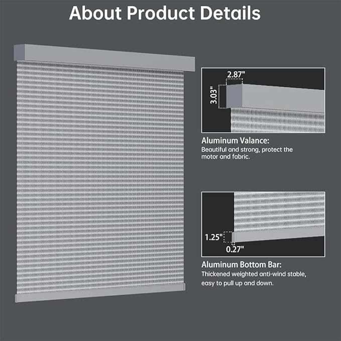Motorized Solar Shades, Light Filtering Smart Blinds for Windows Automatic Blinds Compatible with Alexa, Falme Resistant Roller Shades Customized for Office Living Room (1% Openness Sliver)