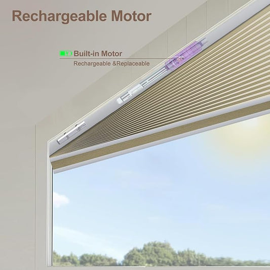 Godark Smart Angled Customized Blackout Honeycomb Blinds Suitable for Trapezoidal/Triangular/Polygonal Windows Motorized Cellular Shades Compatible with Alexa/Google Home/Tuya APP-Light Coffee