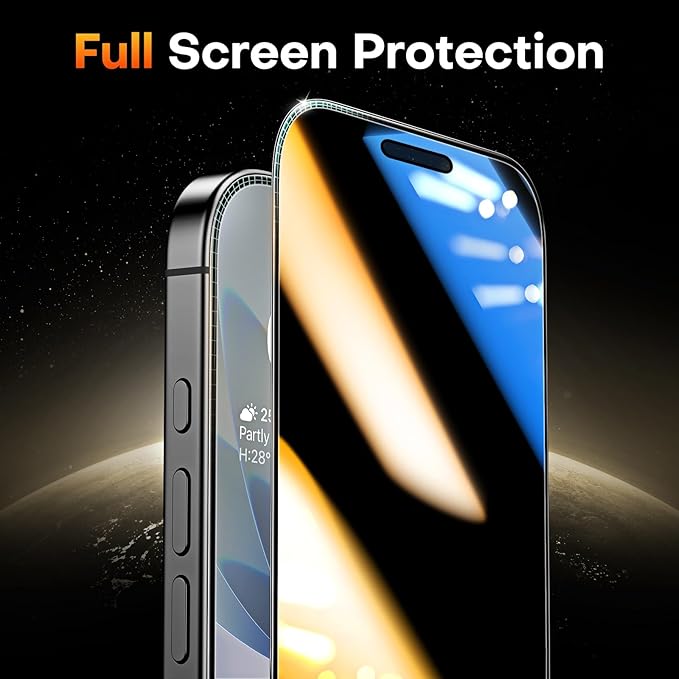 TOCOL Privacy Screen Protector for 17/16 Pro 6.3 inch 9H Hardness Military Grade Shatterproof HD Tempered Glass for Full Coverage Easy Installation 2 Pack