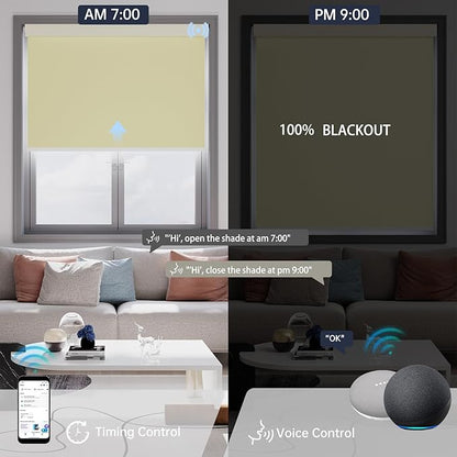Motorized Blinds with Remote, Blackout Smart Blinds for Windows Automatic Shades Compatible with Alexa, Motorized Shades Customized for Bedroom Home Office (Blackout-Creamy Yellow)