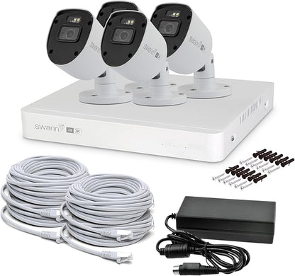 Swann AdvancedX Wired 3K/5MP Security Cameras System, 4 Bullet 8Channels PoE NVR,24/7 Color Night Vision,1TB HDD,True Detect,Free Local Storage,Surveillance Solution for Home&Business,Indoor/Outdoor