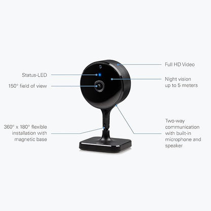 Eve Cam (Apple Home) – Smart Indoor Camera, 1080p Resolution, Wi-Fi, 100% Privacy, HomeKit Secure Video, iPhone Notifications, Microphone & Speaker, Night Vision, Flexible Installation