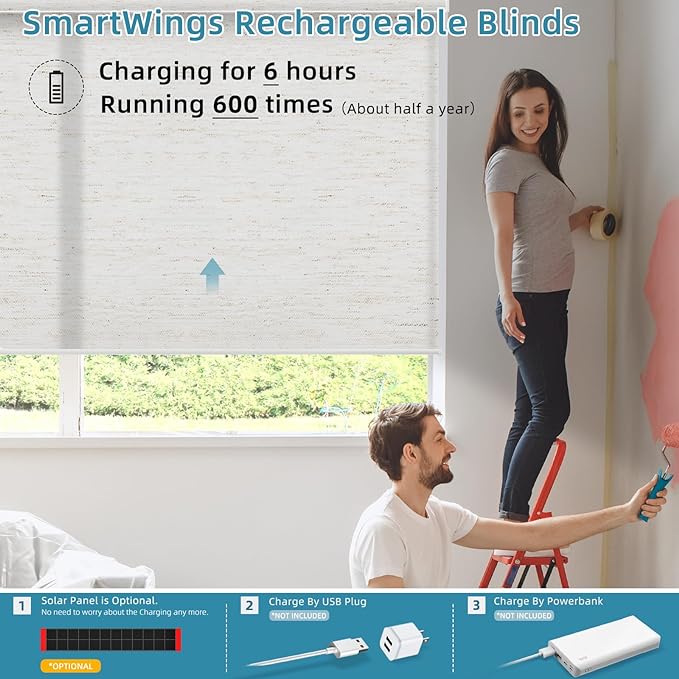 SmartWings Motorized Smart Blinds for Windows in Light Filtering, Electric Remote Roller Shades Compatible with Alexa/Google Home/Homekit, Custom Up to 110”W x 148”H, Linen Translucent White