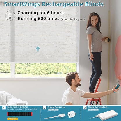 SmartWings Motorized Smart Blinds for Windows in Light Filtering, Electric Remote Roller Shades Compatible with Alexa/Google Home/Homekit, Custom Up to 110”W x 148”H, Linen Translucent White