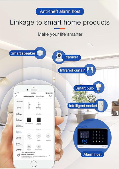 2G/4G Wireless Home Alarm Security System 9PCS 433MHz LCD Display with Host Remote Controls Alarm Window Door Sensor WiFi+GSM Auto Dial Alarm Compatible with Alexa Google Home Voice Control