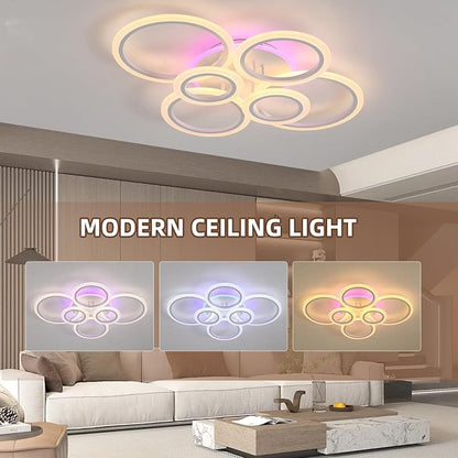 70W Modern Flush Mount Ceiling Light, Dimmable Remote, White | 4200LM Brightness, Adjustable 3000-6000K Lighting, Ideal for Living Room, Bedroom & Kitchen