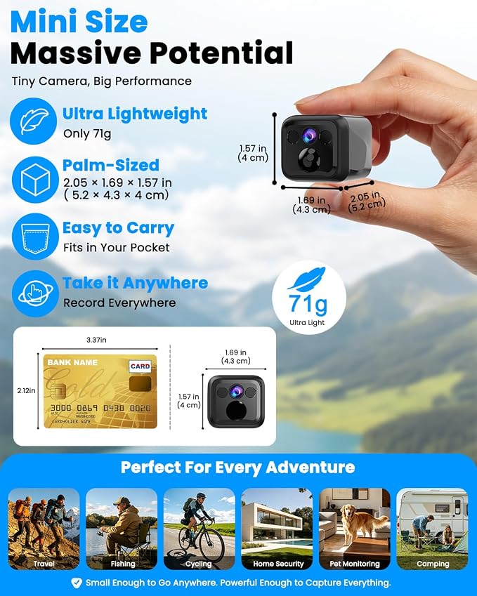 Mini Camera, 4K No Wifi Security Camera, WiFi & AP Mode, 160 Days Standby