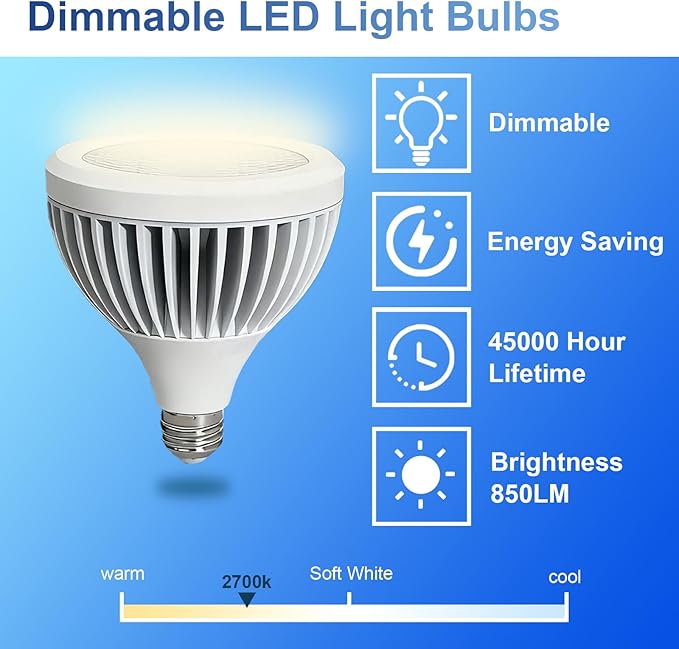 PAR38 LED Flood Light Outdoor Bulb E26 Base, 95W Equivalent Aluminum Waterproof Indoor Outdoor Spotlight Bulb, 17W, 40° Dimmable 2700K Warm Light, UL 3 Pack