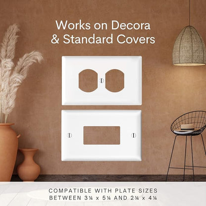 Power Perch Horizontal Outlet Shelf Organizer for Alexa Echo Dot Speakers, Phone - Wall Outlet Holder with Cord Storage Strap - Socket Shelf Bathroom Kitchen Counter Charging Station - White 2 Pack