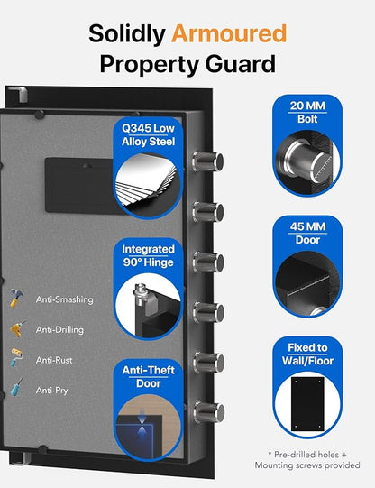 FORFEND Smart Fingerprint Safes | WiFi Safe Box App Unlock/Alarm | Voice Command, Kidnap SOS Alarm, Tamper Proof, Frozen Mode | Biometric Caja Fuerte Money Lockbox History Track Remote Live Monitor