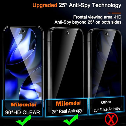 Milomdoi 3 Pack Privacy Screen Protector for Google Pixel 9A Tempered Glass with 3 Pack Camera Lens Protector, Ultra 9H Accessories [Support Fingerprint Unlock] Case Friendly, Black