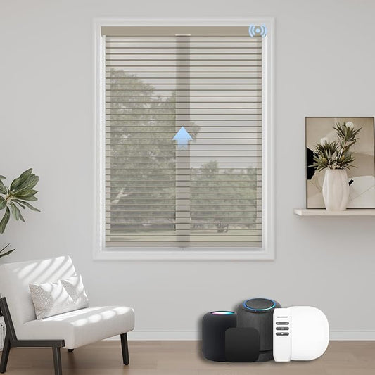 Motorized Sheer Shades with Remote, Automatic Dual-Layered Shades for Windows, Smart Light Filtering Blinds Compatible with Alexa, Custom Size (Light Filtering Drizzle Coffee)