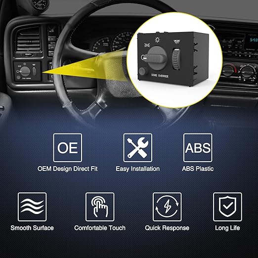 Nilight Headlight Dimmer Switch Compatible with 1999 2000 2001 2002 Suburban Tahoe GMC Sierra 1500 2500 Chevy Silverado 3500 with Yellowish LED Light