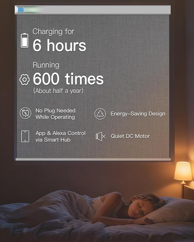 Tokblind Motorized Roller Shade with Remote Control, Blackout Electric Shade for Windows Compatible with Alexa Google via Hub, Rechargeable Smart Window Blind for Home Office (Fabric Light Grey)