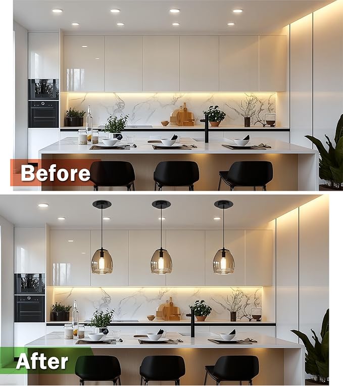 Recessed Can Light Conversion Kit for 5" and 6" Ceiling Fixtures - Pendant/Hanging Light Upgrade, Compatible with Ceiling Fans, Includes 7¾" Flat Steel Medallion,Black Finish,2 Pack