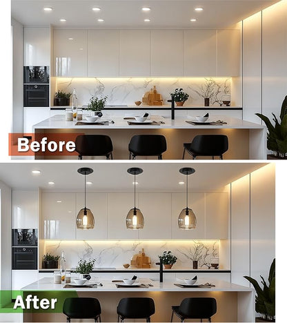 Recessed Can Light Conversion Kit for 5" and 6" Ceiling Fixtures - Pendant/Hanging Light Upgrade, Compatible with Ceiling Fans, Includes 7¾" Flat Steel Medallion,Black Finish,2 Pack