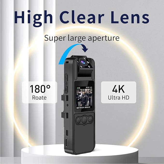 64GB Included, 4K UHD 30FPS Recording,1.4 in Screen Recorder,Body Cameras,Wearable Body Cam,6HR Battery Life, for Outdoor Riding,Home,Sports,Pet Records,Security,Travel Records, JS-06B-2