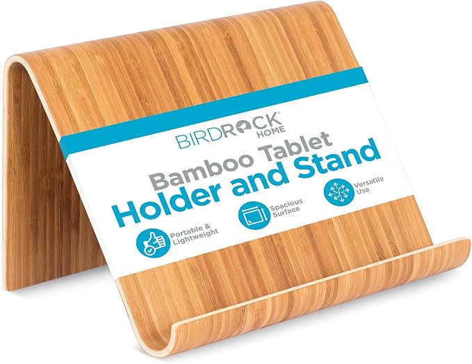 Sofia + Sam Bamboo Tablet Holder and Stand - Natural Wood - E-Readers, Smartphones - Kitchen Tabletop Organizer - Portable Stand for Books, Cookbooks, and Devices