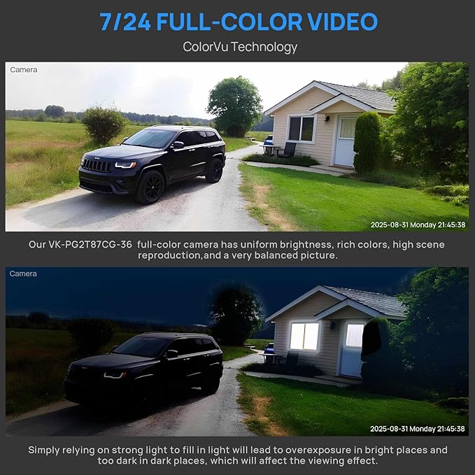 VIKYLIN 4K 8MP Full Color AI Bullet IP PoE Camera with 3.6mm Lens,F1.0 Aperture 132ft Color Night Vision,Built-in Mic,Human/Vehicle Detection,H.265,IP67 Security IP Camera