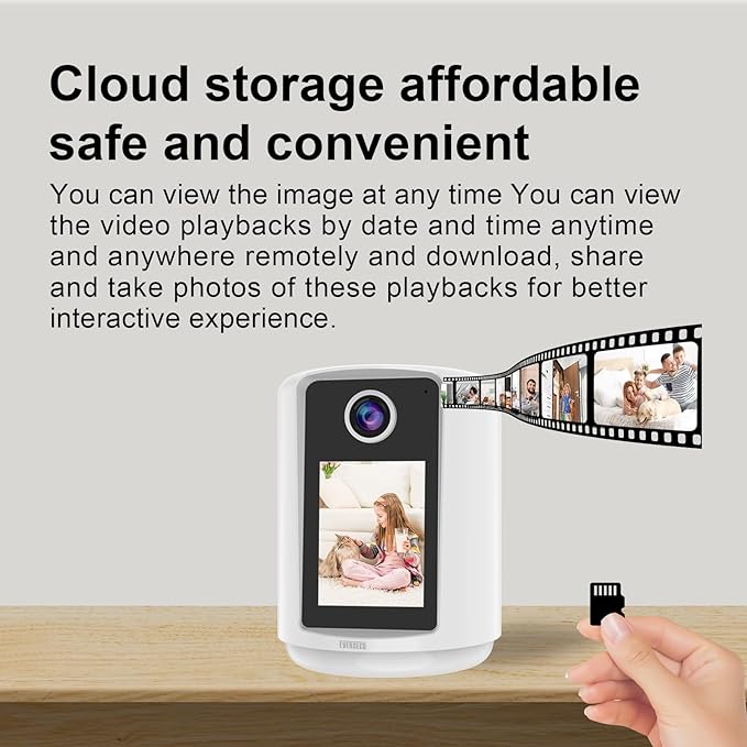 EVERSECU 2 Way Video Baby Camera with 2.4" HD Screen&Warm Nightlight, One-Button Video Call, 2K HD Resolution, Pan/Tilt/Zoom, Human Detection&Auto Tracking, Work with Alexa, SD Card&Cloud Storage