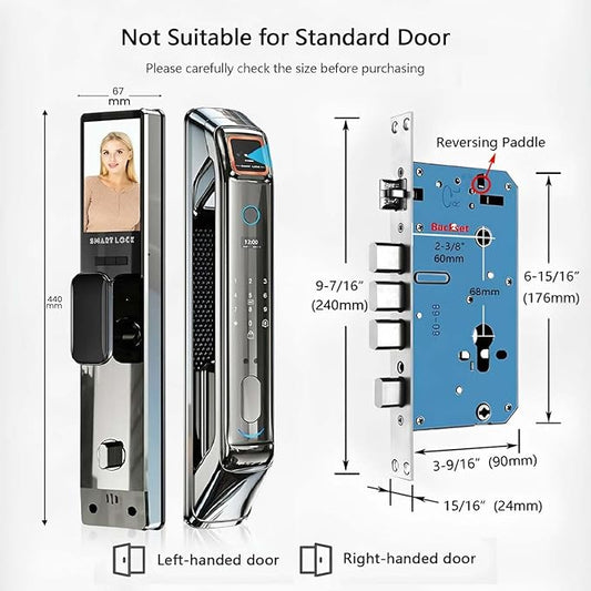 Smart Door Lock with Camera, 3D Face Recognition, Keyless Entry Palm, Face, Fingerprint, Passcode, IC Card, Video Doorbell, Intercom, JLINK App, Touchscreen Keypad, Front Door Lock, Home Security