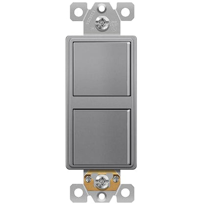 ENERLITES Space Gray Double Paddle Decorator Single Pole Switch, 15A