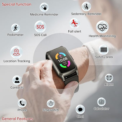 Fall Detection Smart Watch for Seniors with GPS Tracking, SOS Alert & HD Video Call, Waterproof Fitness Tracker for Dementia/Alzheimer’s, 4G Safety (Casual, Black)