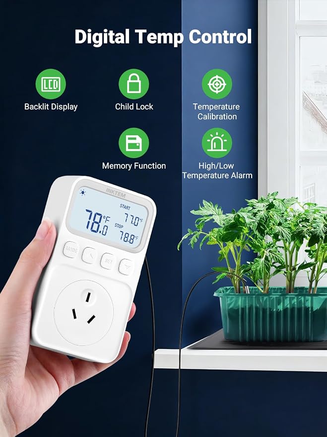 Plug in Temperature Controlled Outlet for Heater, Freezer 1200W 10A